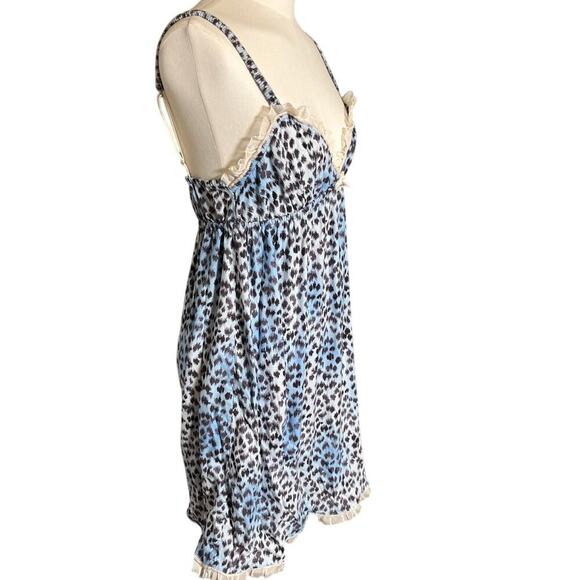 Victoria's Secret Blue Leopard Cotton Babydoll Nightie Slip Dress S Small - Picture 2 of 9